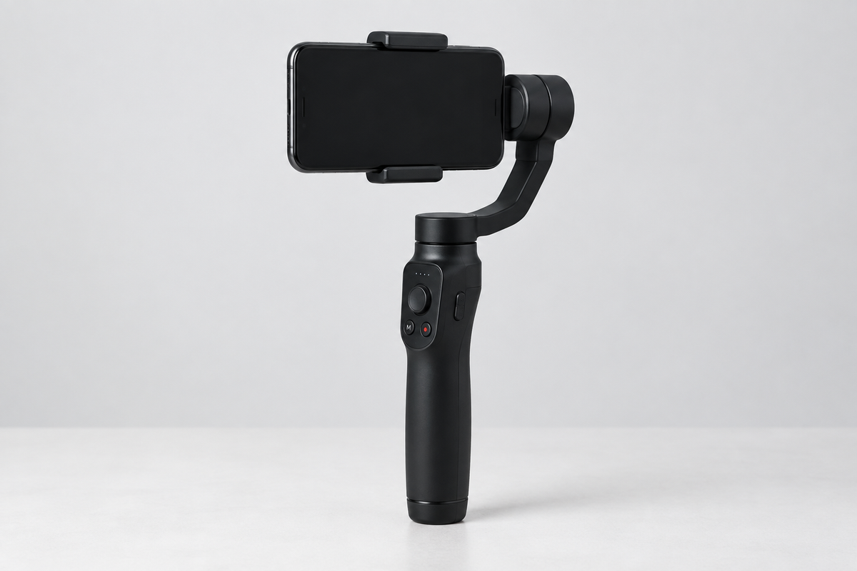 Handheld phone gimbal stabilizer on a light background