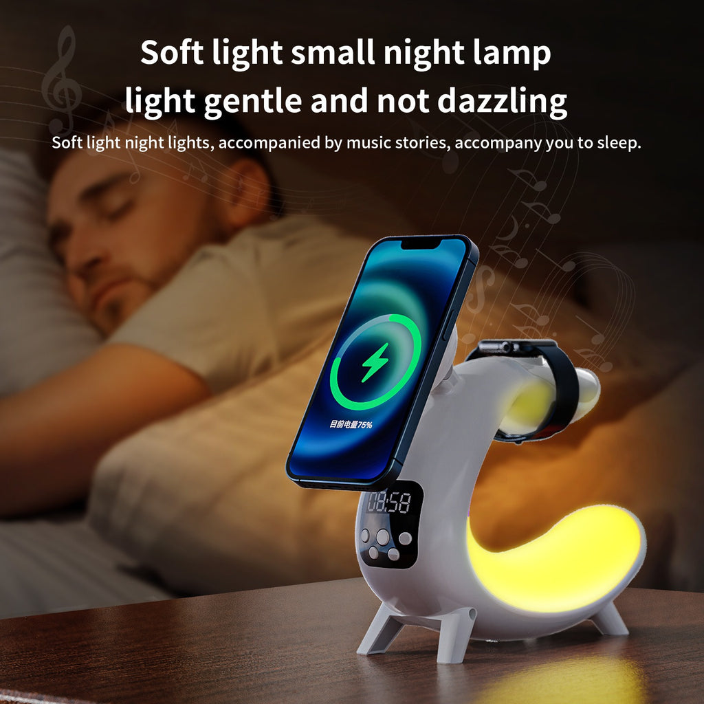 6-in-1 Wireless Charging Station with Clock, Speaker & Night Light