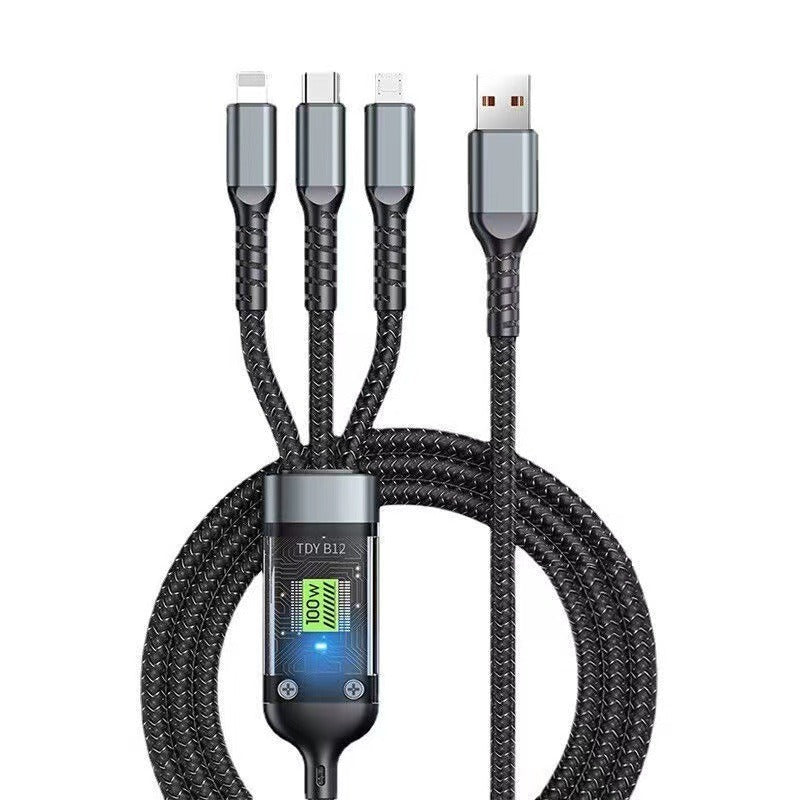 100W 3-in-1 Fast Charging Cable with LED Power Display