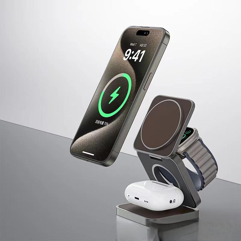 3-in-1 Foldable Magnetic Wireless Charger with Phone Stand