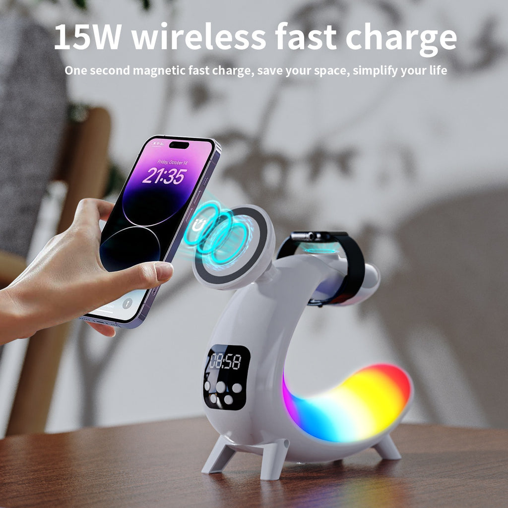 6-in-1 Wireless Charging Station with Clock, Speaker & Night Light