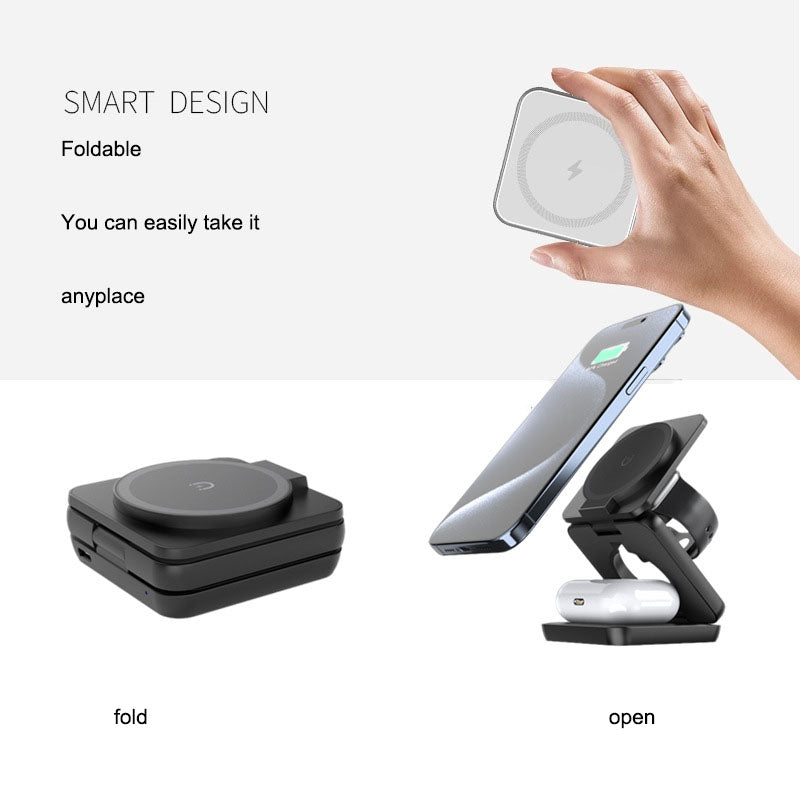 3-in-1 Foldable Magnetic Wireless Charger with Phone Stand