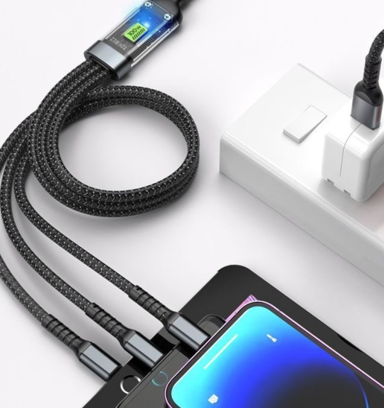 100W 3-in-1 Fast Charging Cable with LED Power Display