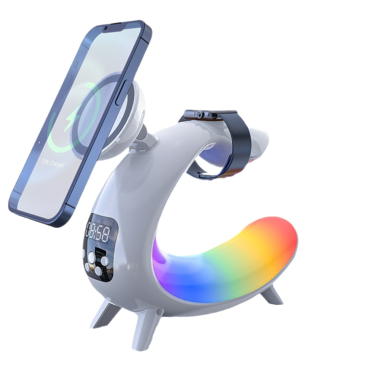 6-in-1 Wireless Charging Station with Clock, Speaker & Night Light