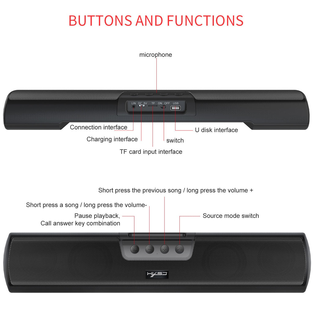 Bluetooth 5.0 Bass Speaker with USB & TF Card Support