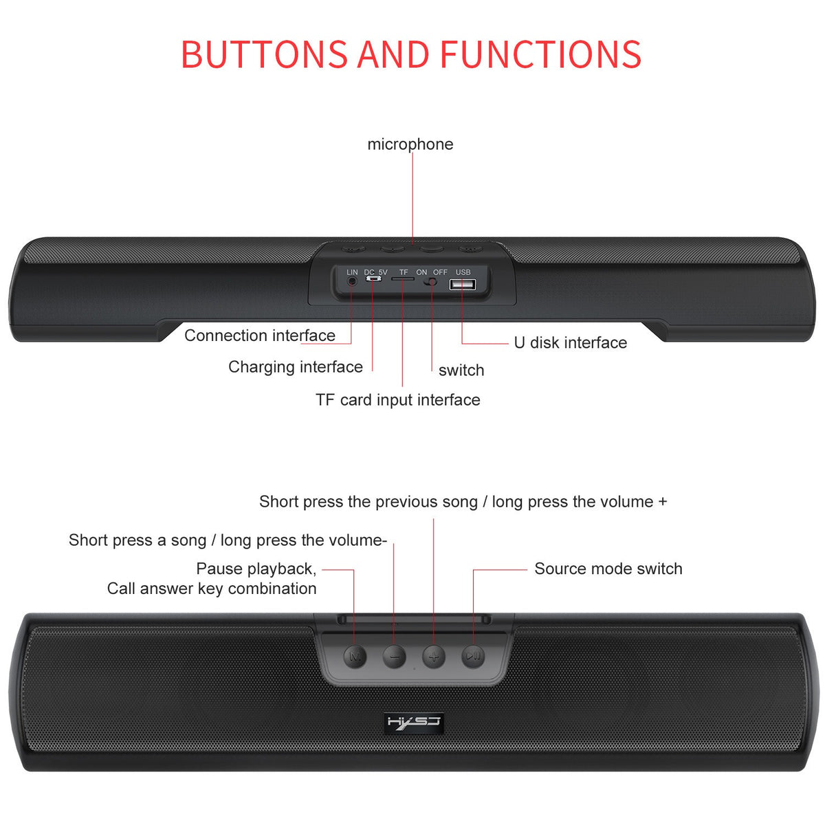 Bluetooth 5.0 Bass Speaker with USB & TF Card Support