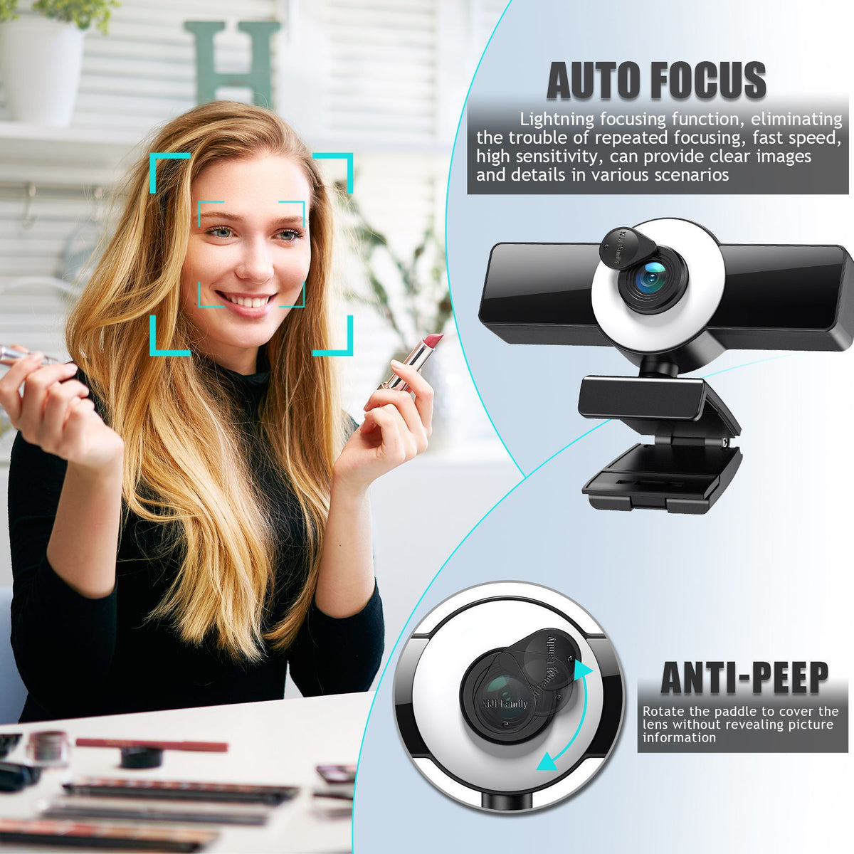 4K Autofocus Webcam with Fill Light (1080p, 60FPS)