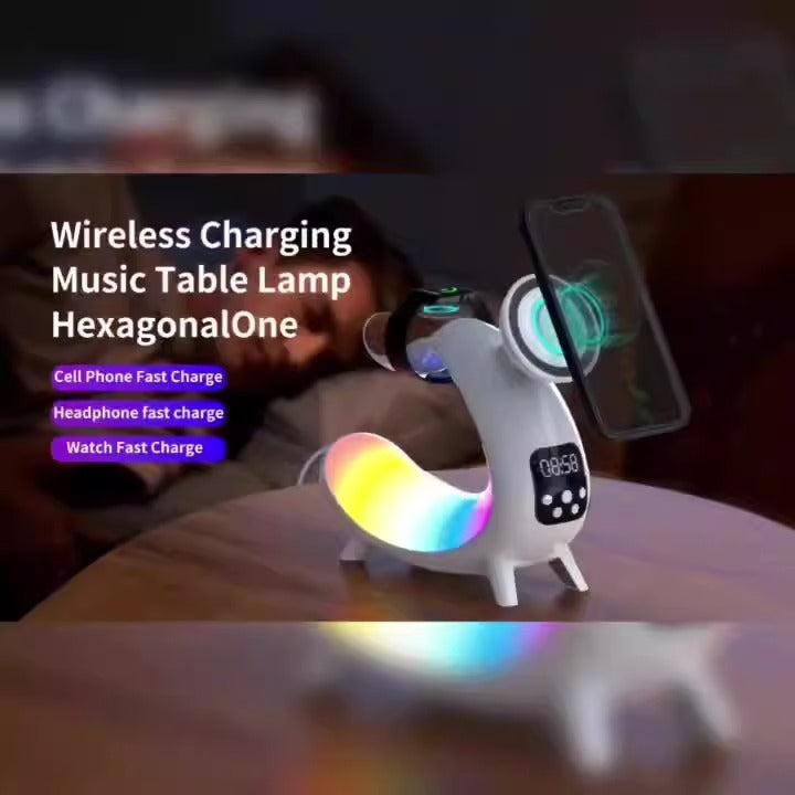 6-in-1 Wireless Charging Station with Clock, Speaker & Night Light