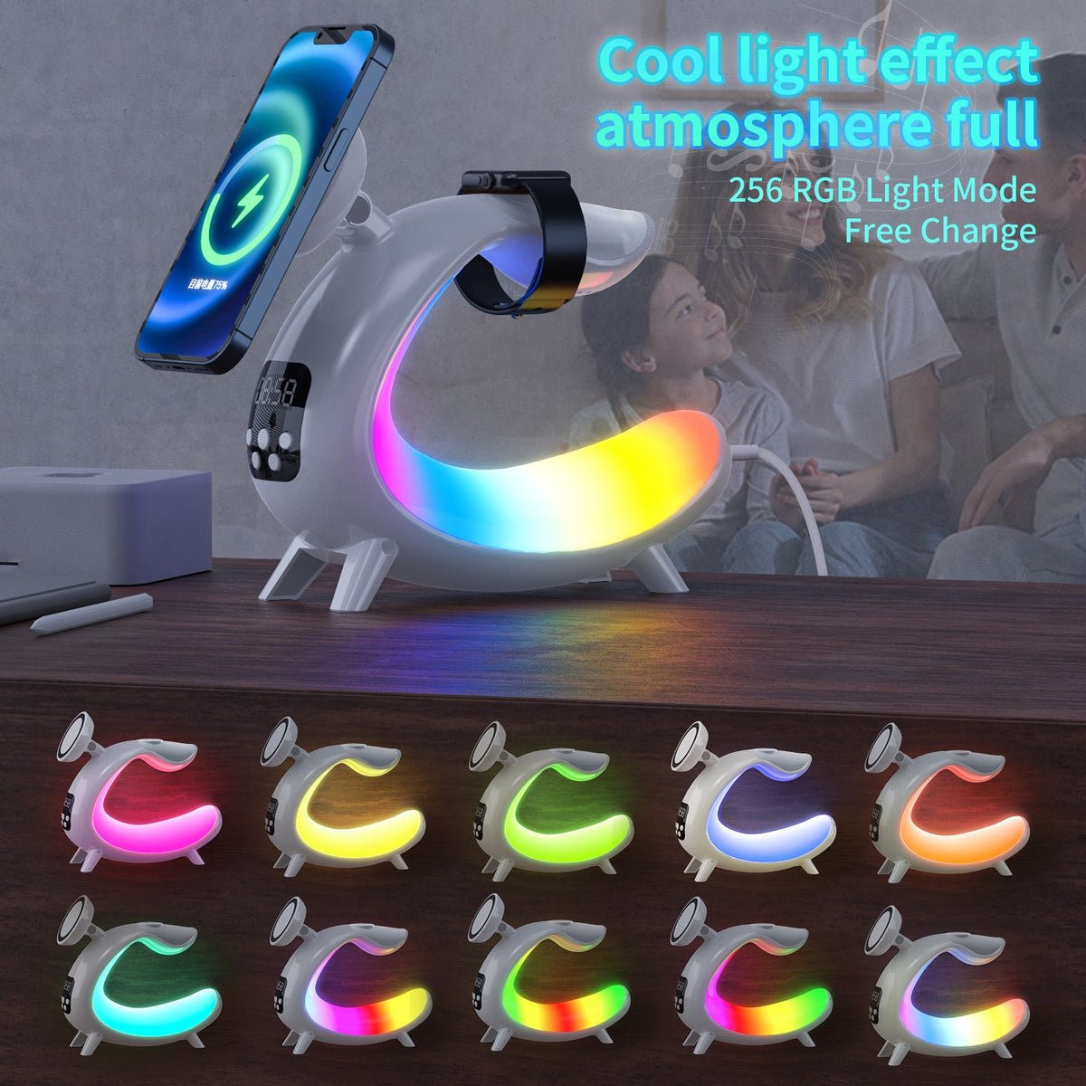 6-in-1 Wireless Charging Station with Clock, Speaker & Night Light