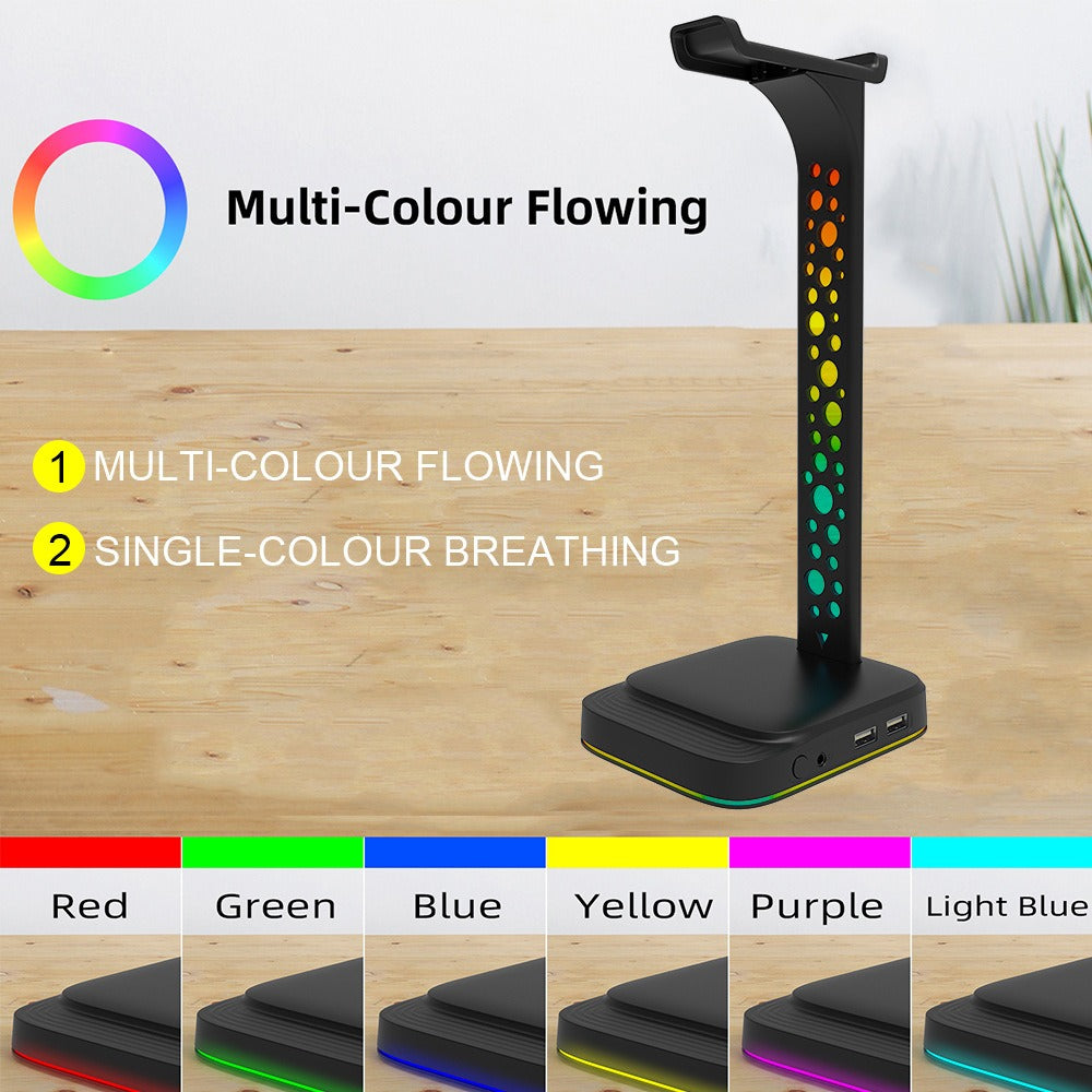RGB Headphone Stand with AUX 3.5mm & USB Hub